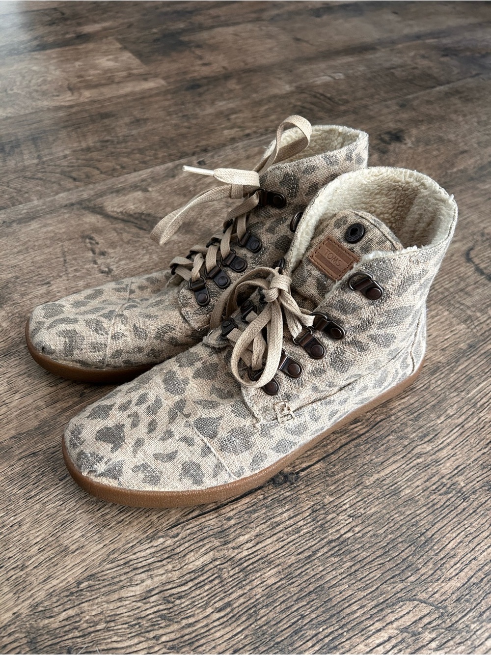 TOMS Beige Leopard-Print High-Top Boots